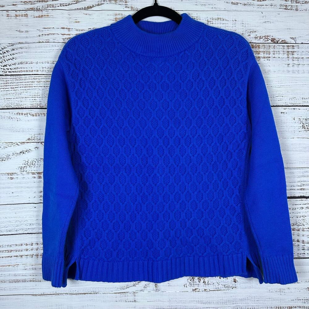 Womens Talbots Petites Cobalt Blue Cable Knit Mock Neck Sweater Casual Office M